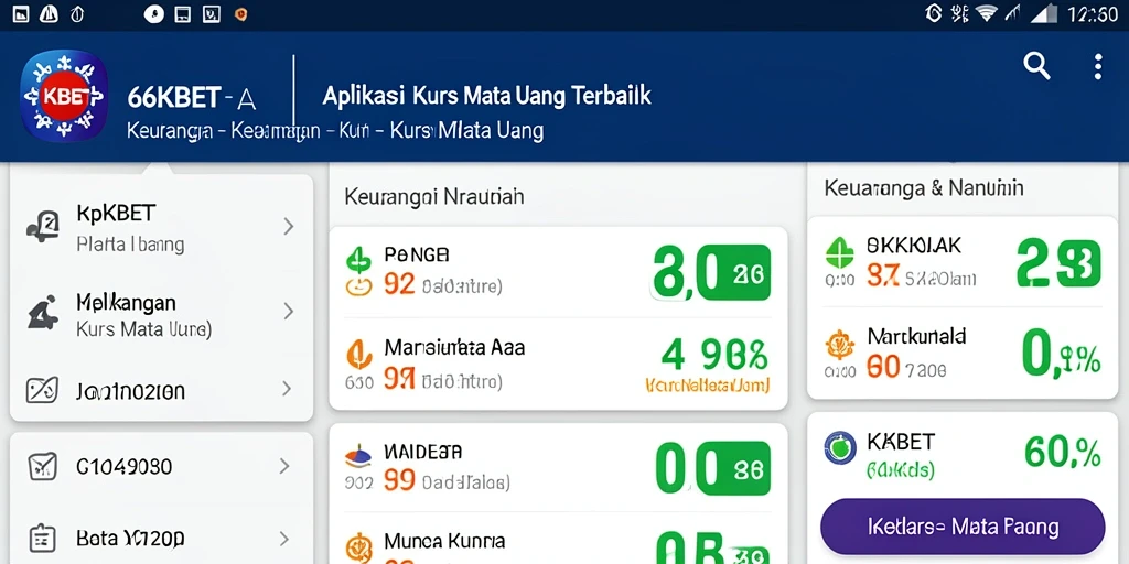 Antarmuka aplikasi 66KBET menampilkan nilai tukar mata uang secara real-time.