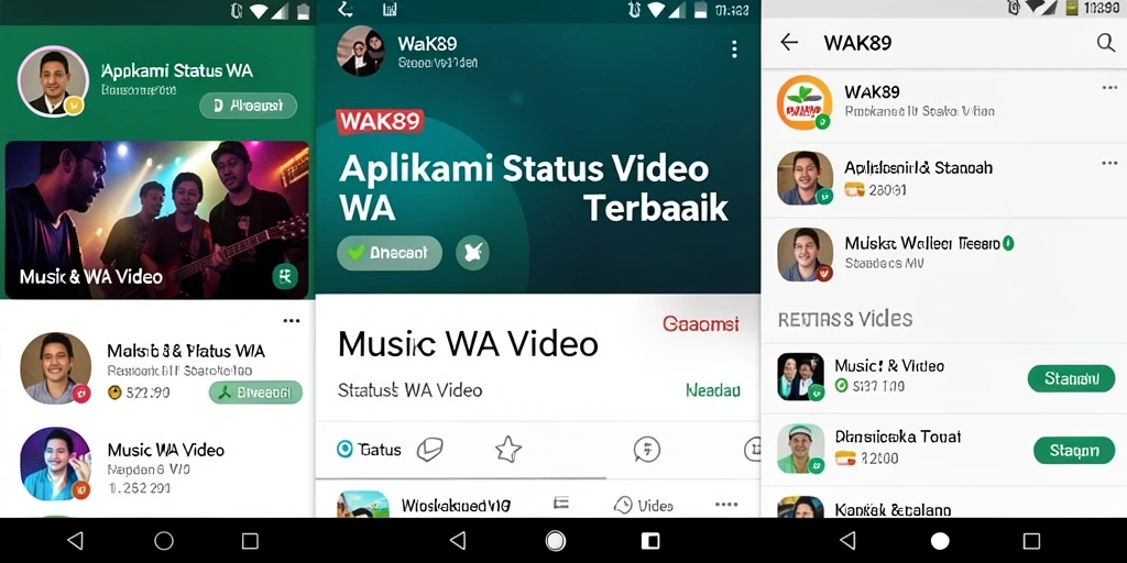 Tampilan antarmuka aplikasi WAK89 dengan pilihan video status menarik.